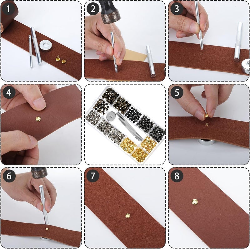 SilTriangle 363 Pcs Leather for Crafts Kit 140 Inches Leather Straps Flat with Wide 360 Rivets and 1 Double Rivet Tubular Setting Tool for DIY Bags Craft Repairs Decoration - Image 4